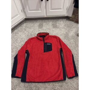 Vineyard Vines Jacket Mens Large Red Navy Sherpa Super Shep Fleece Quarter Zip
